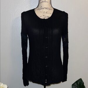 Black Swan Women’s Black Button Down Shirt with Lace Accents Medium